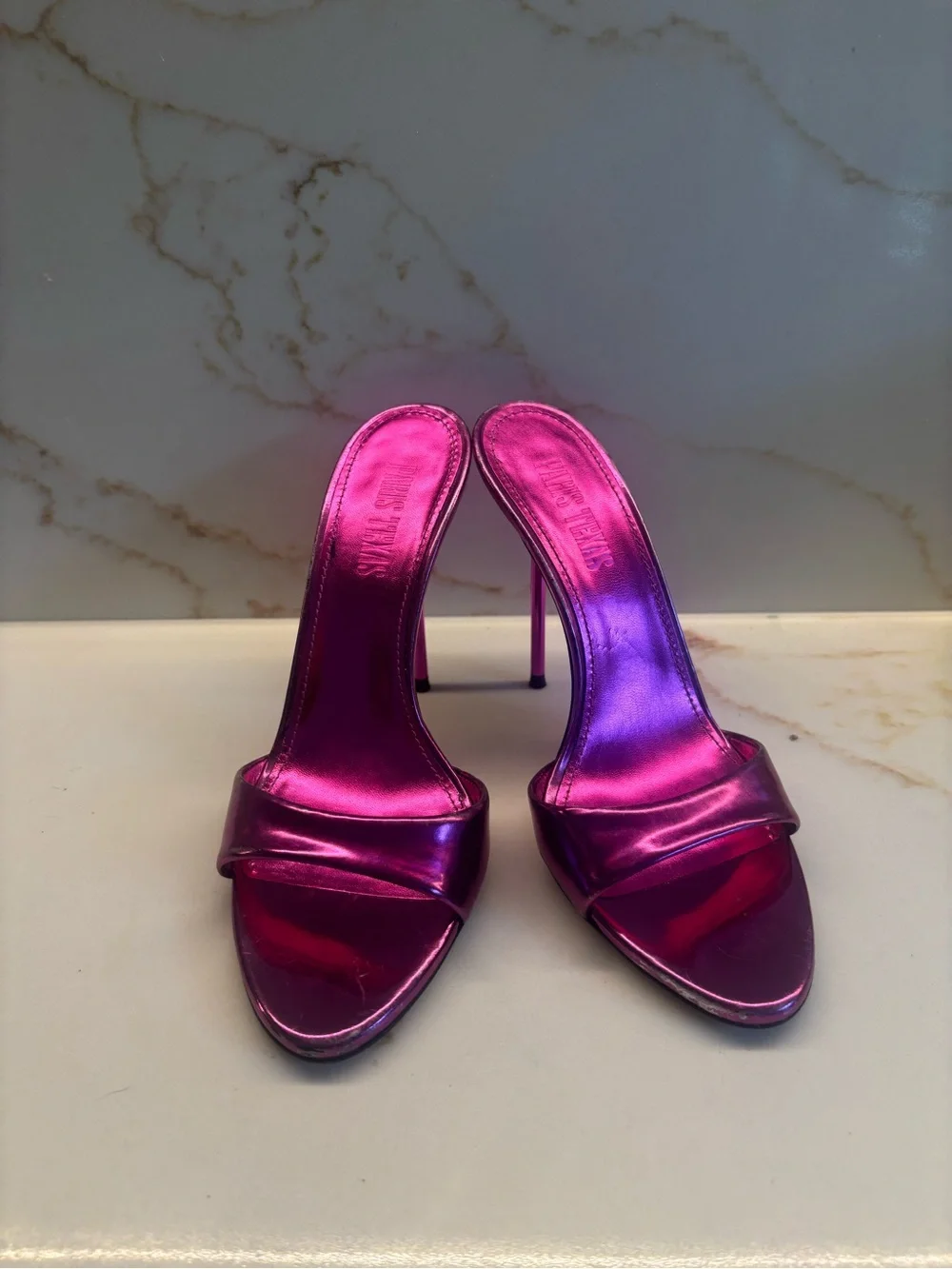 Paris Texas metallic pink mules